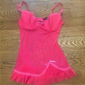 Victoria's Secret Vibrant Pink Lace Trim Chemise